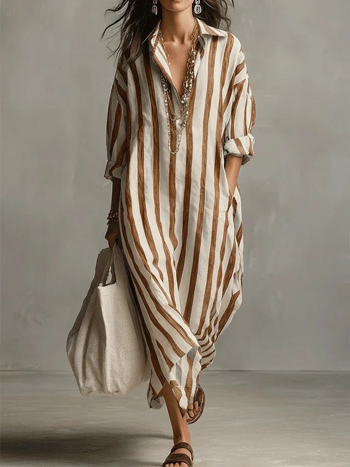 Gwenllian | Oversized Striped Linen Maxi Dress