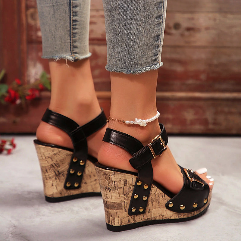 Nadine | Studded Wedge Sandals with Strap