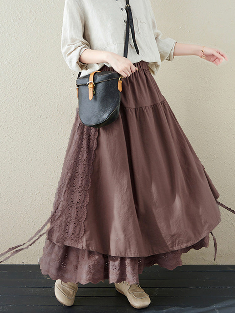 Eowyn | Lace Embroidery Two-Layer Linen Skirt