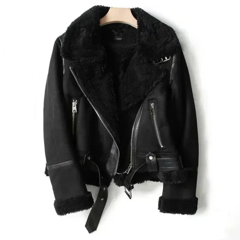 Mireia | Leather Sherpa Coat