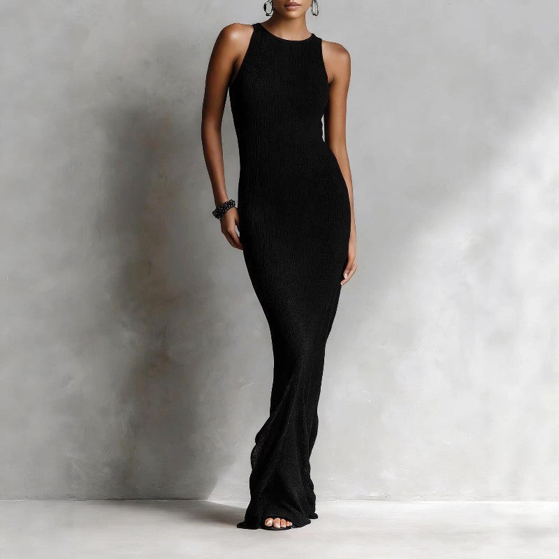 Zoey | Fitted Sleeveless Ribbed Knit Maxi Dress