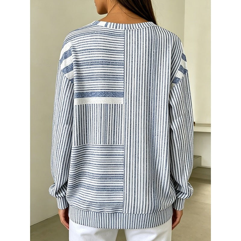 Adelaide | Women's Striped Colorblock Crew Neck Sweatshirt