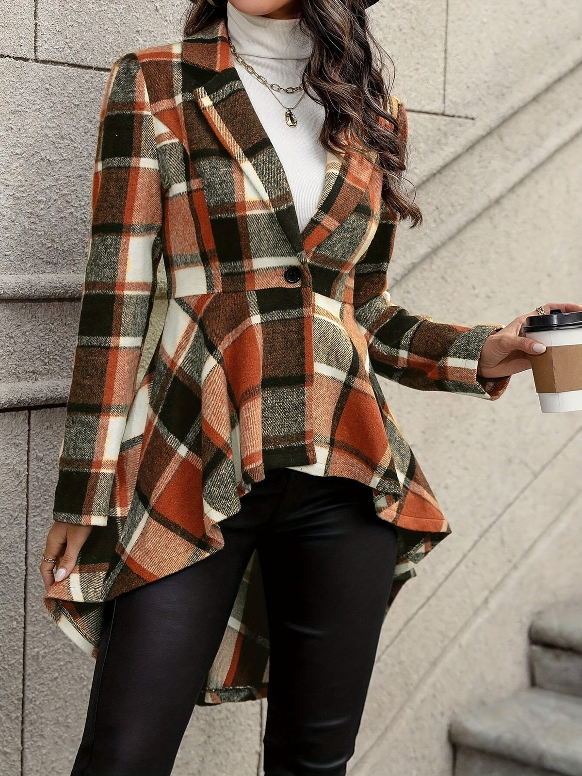 Adele | Women's Draped Plaid Jacket for Winter