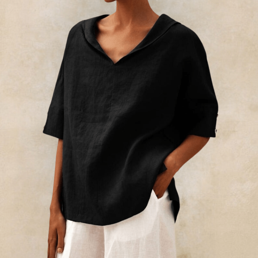 Berit | Casual Linen Collared V-Neck Tunic Top