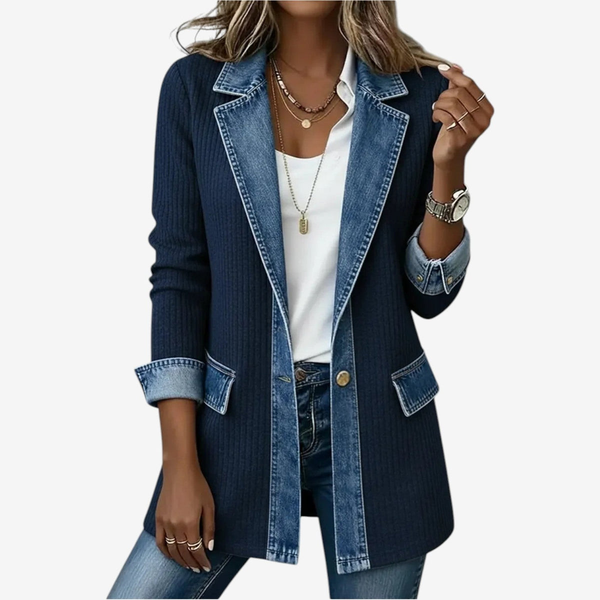 Bethany | Women's Elegant Layered Collar Button Jacket