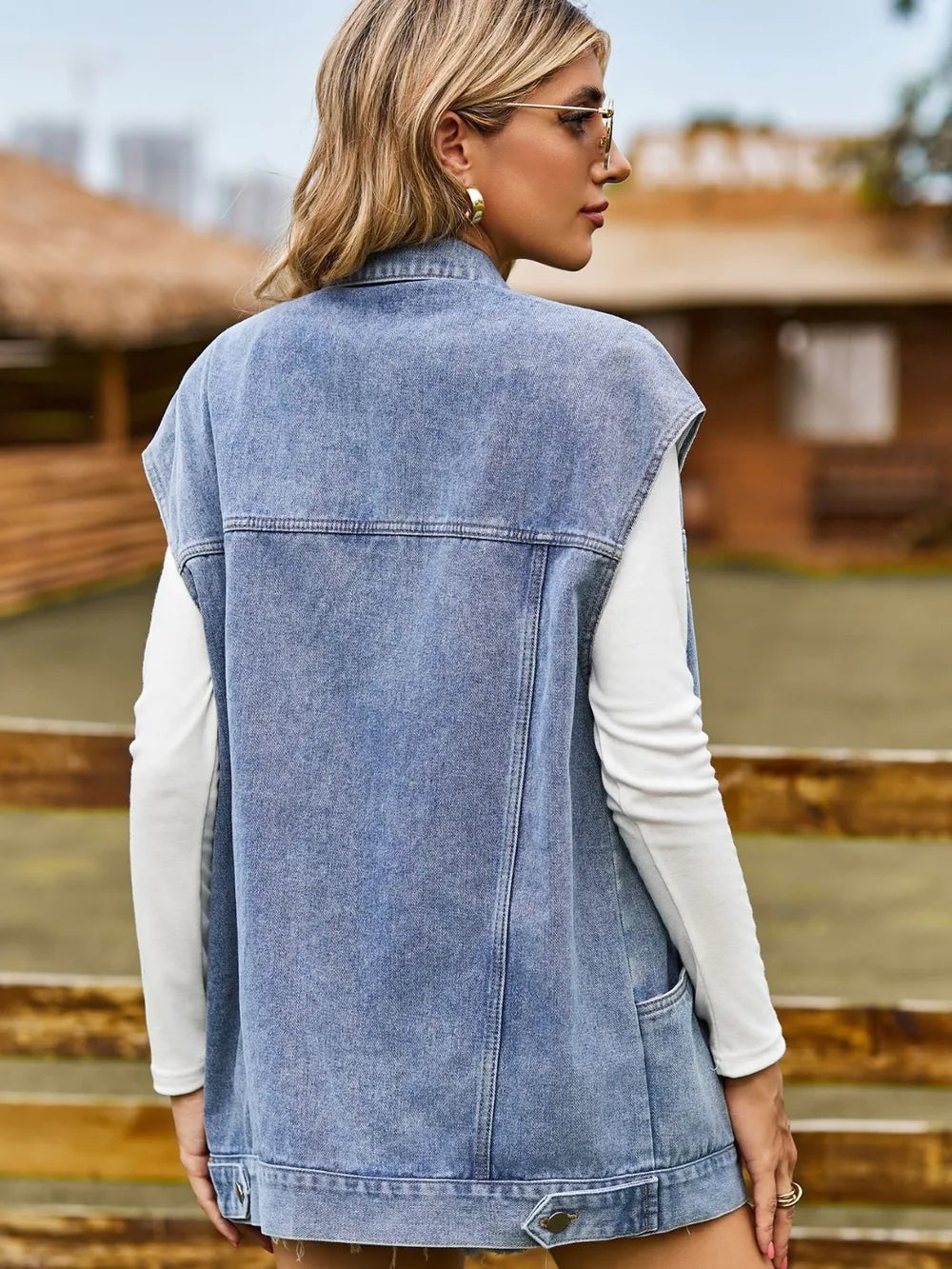 Billie | Button-Up Sleeveless Denim Jacket photo
