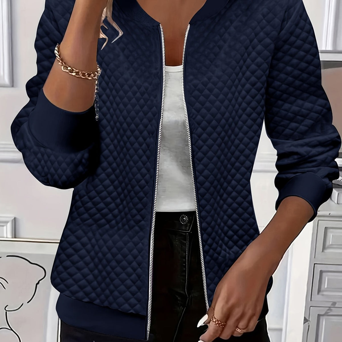 Carolyn | Women's Quilted-Texture Baseball Jacket