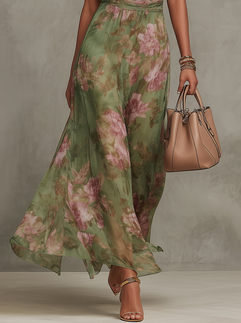 Rosanwyn | Halter-Neck Floral Maxi Dress for Wedding Guests