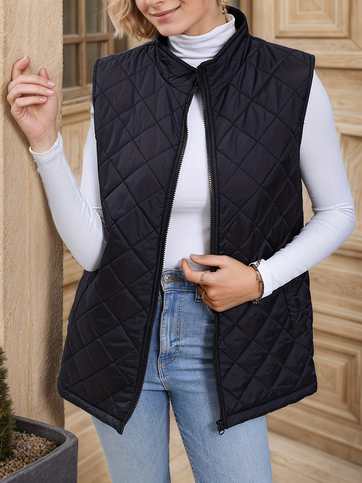 Eileen | Women's Diamond-Quilted Longline Vest