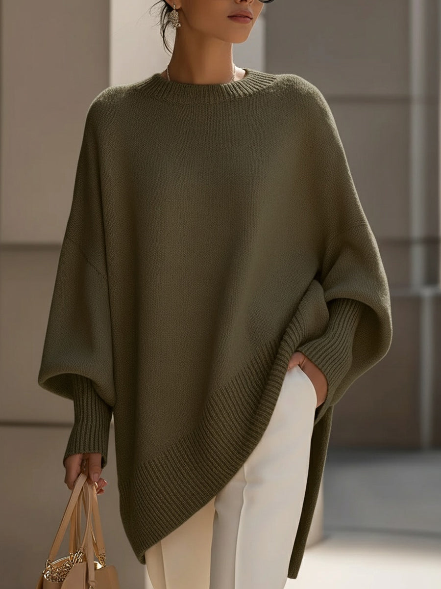 Rosaria | Oversized Poncho Sweater with Ribbed Hem and Dropped Shoulders