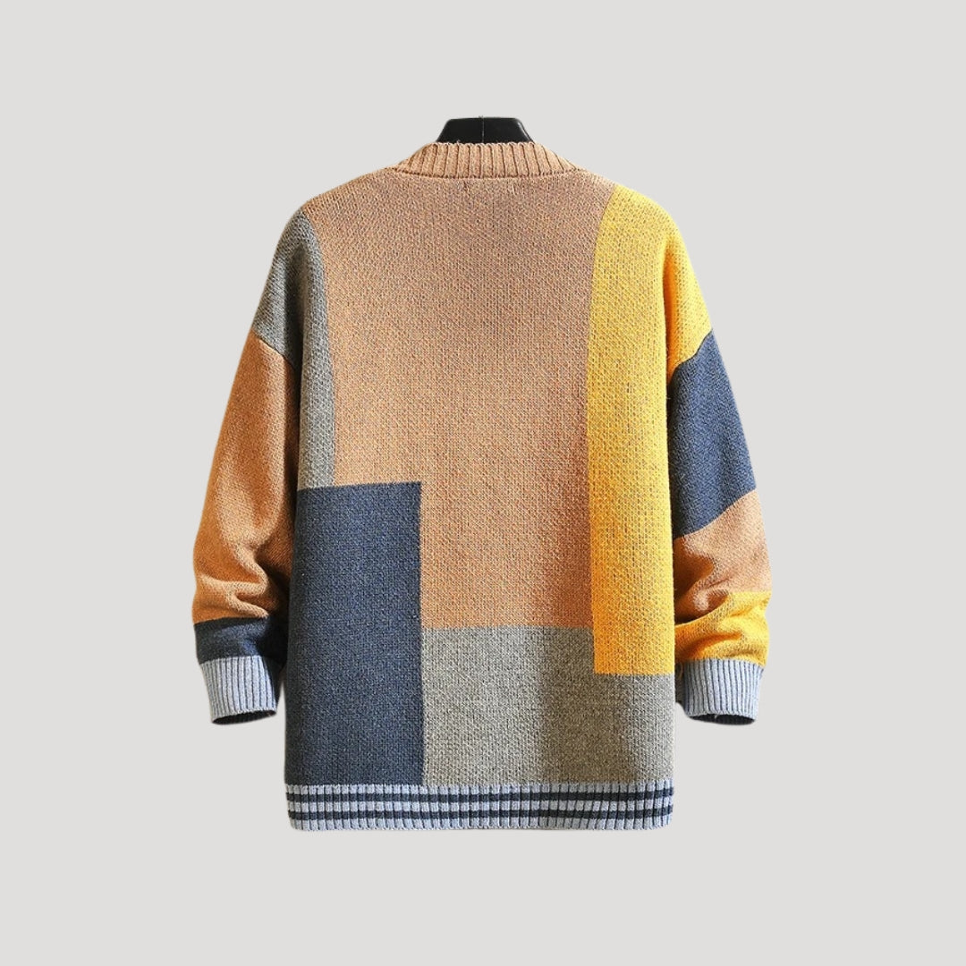 Celosia | Colorblock Button Cardigan with Long Sleeves and V Neck