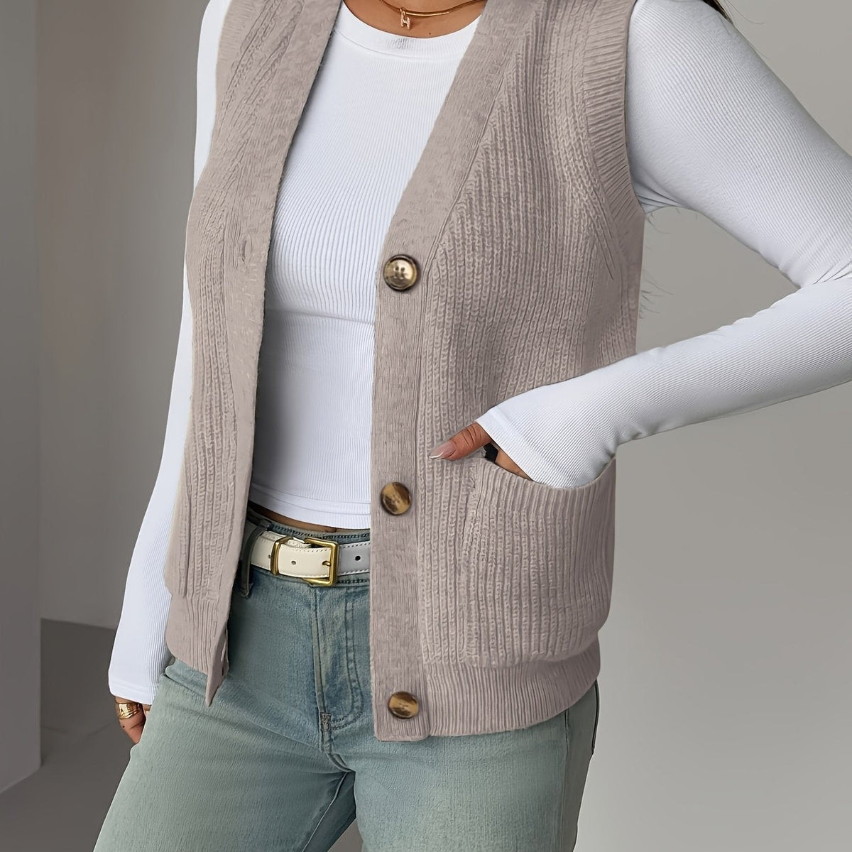 Miriam | Women's Buttoned V-Neck Knit Vest