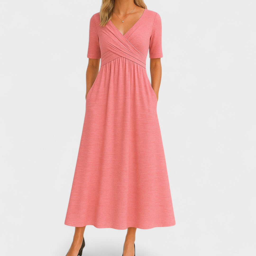 Morgause | Midi Dress with Short Sleeves and V Neck