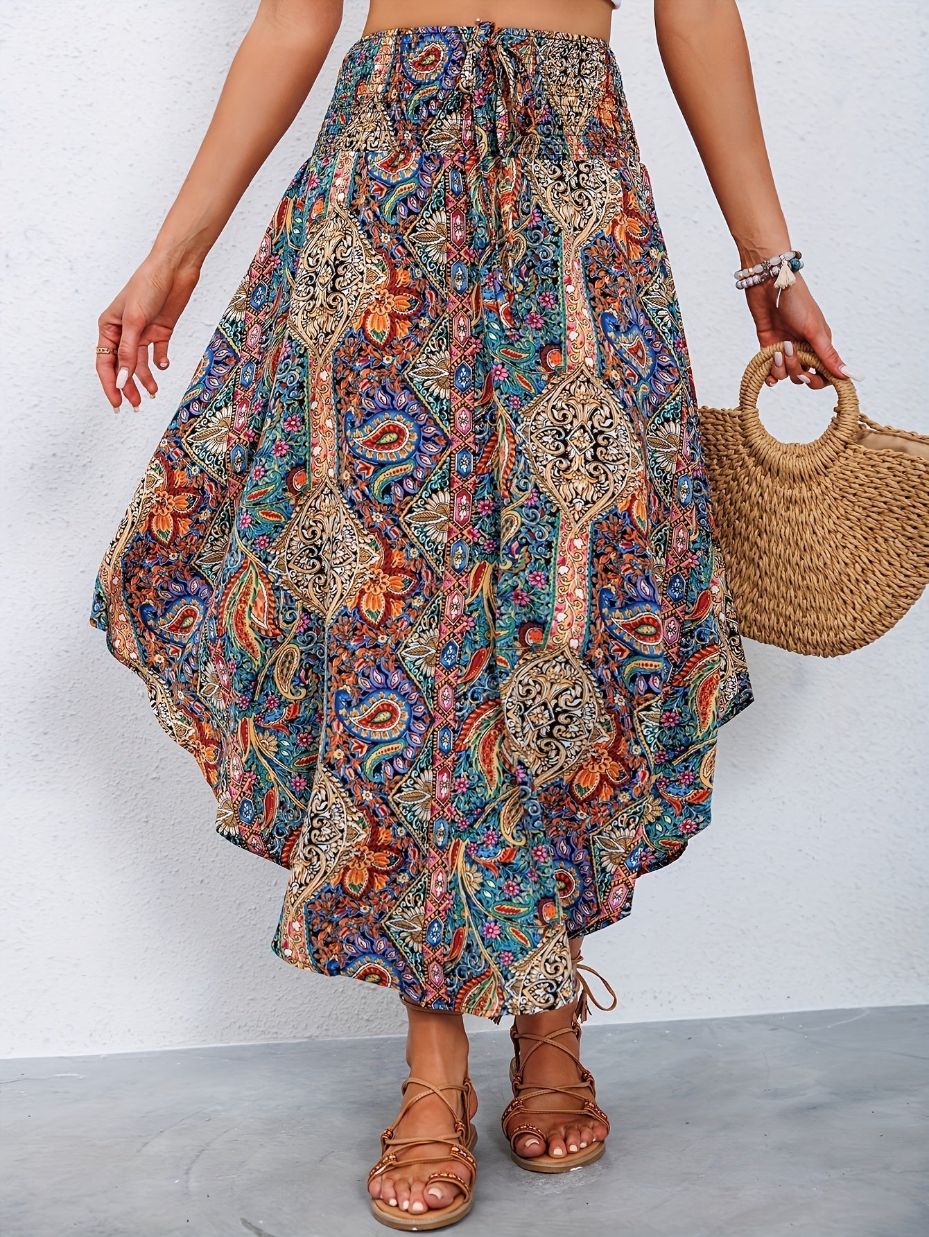 Ashira | Bohemian Maxi Skirt with Paisley Print and Tiered Hem