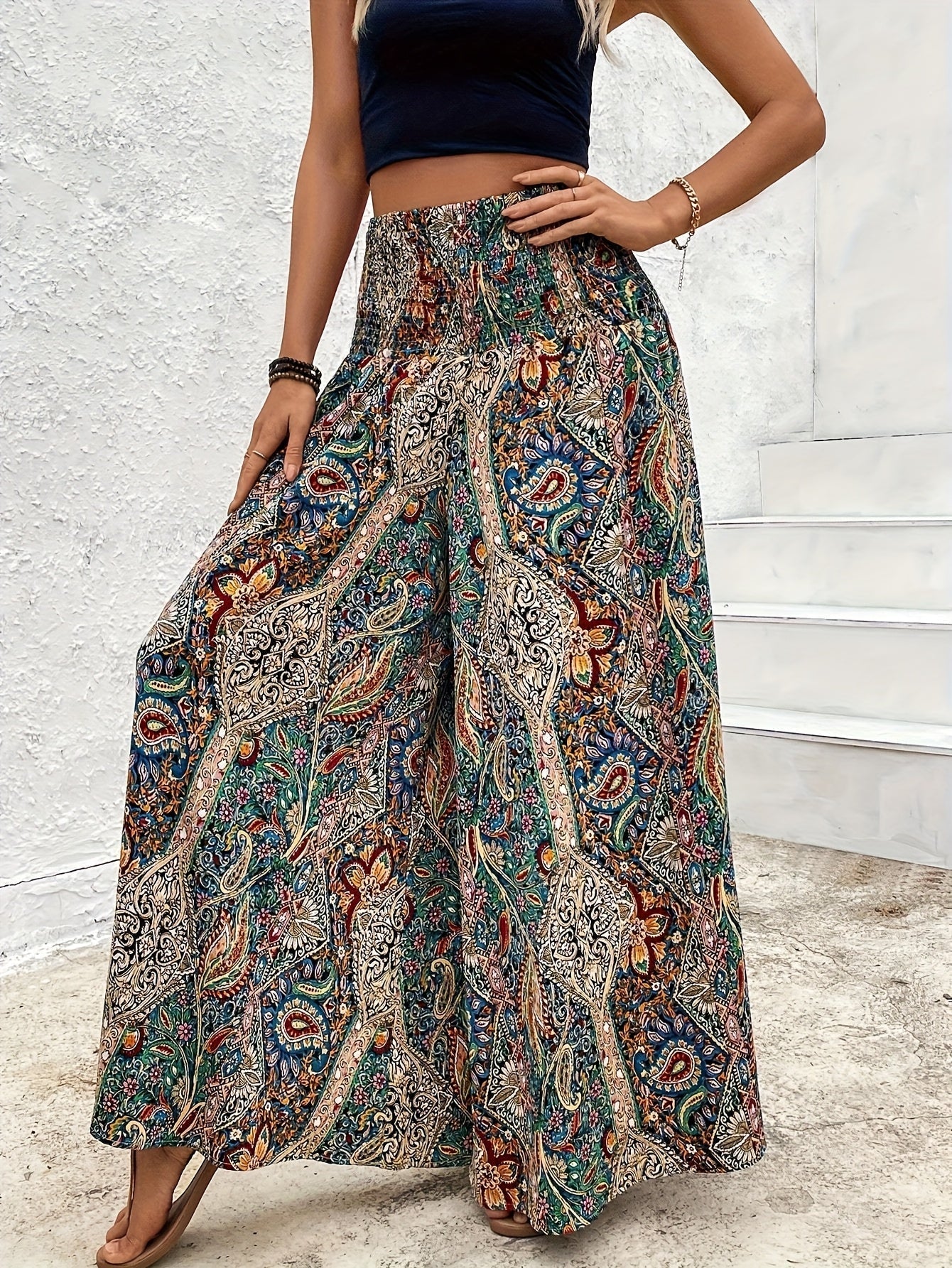 Maren | Bohemian Wide Leg Pants with Elastic Waistband