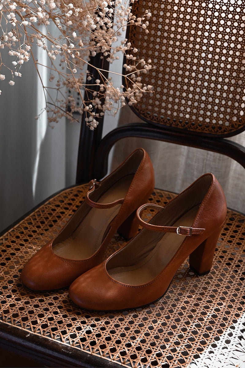 Wilhelmina | Mary Jane Heels with Ankle Strap and Block Heel