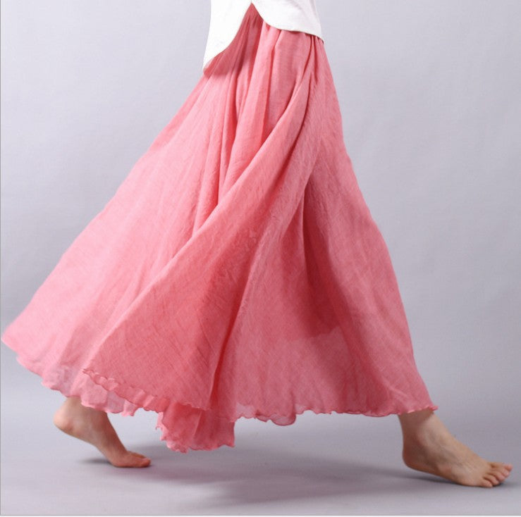 Evangelina | Bohemian Linen Maxi Skirt with Pull-On Waist and Flared Hem