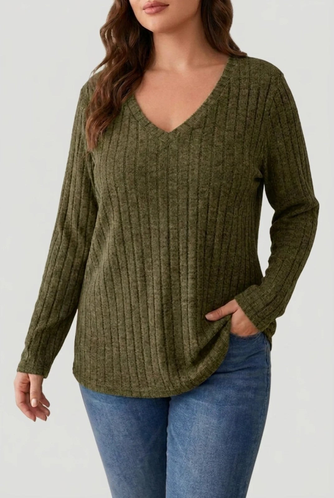 Bronwyn | Ribbed V-Neck Sweater in Soft Stretch Knit