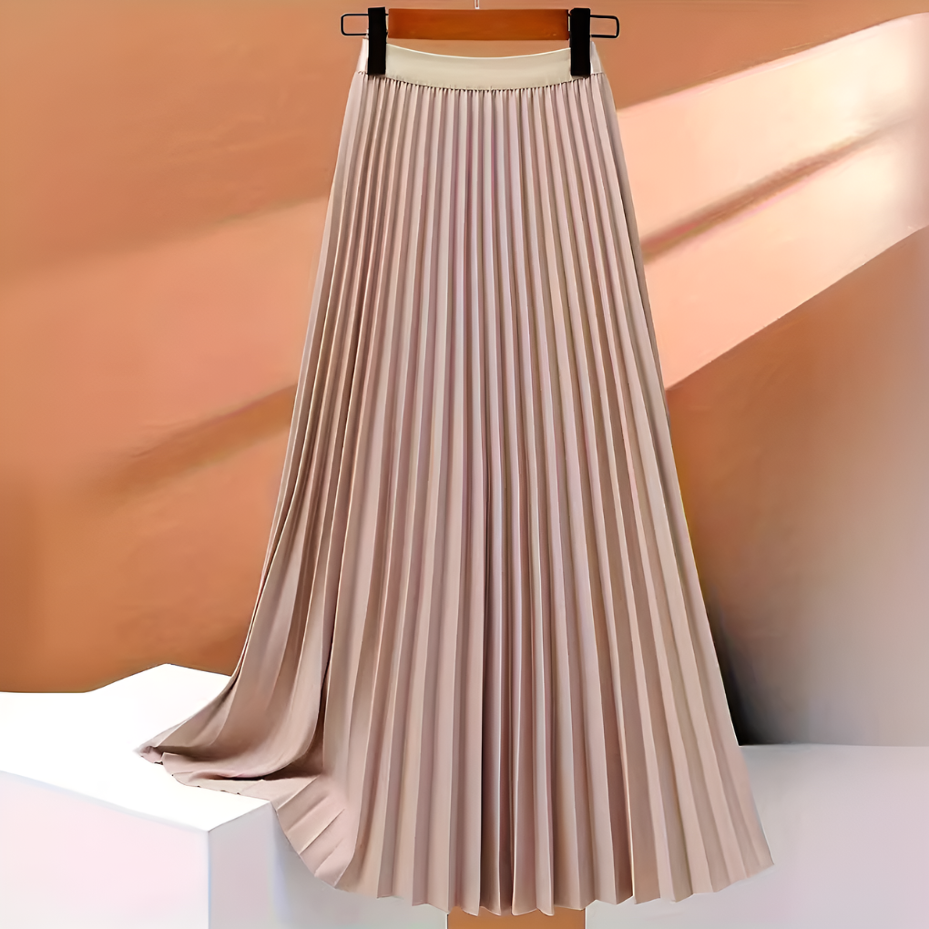 Tamsin | Satin Midi Skirt with High Waist and Pleats