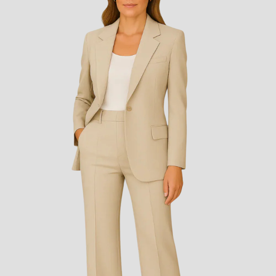 Bernadine | Woven Suit Set with Notched Lapel and Straight-Leg Pants