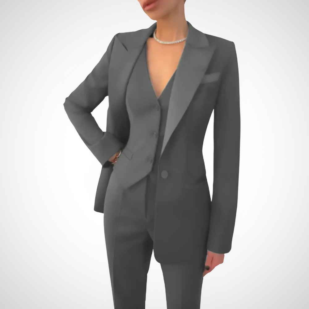 Katriane | Woven Three-Piece Suit with Notch Lapels and Button Vest