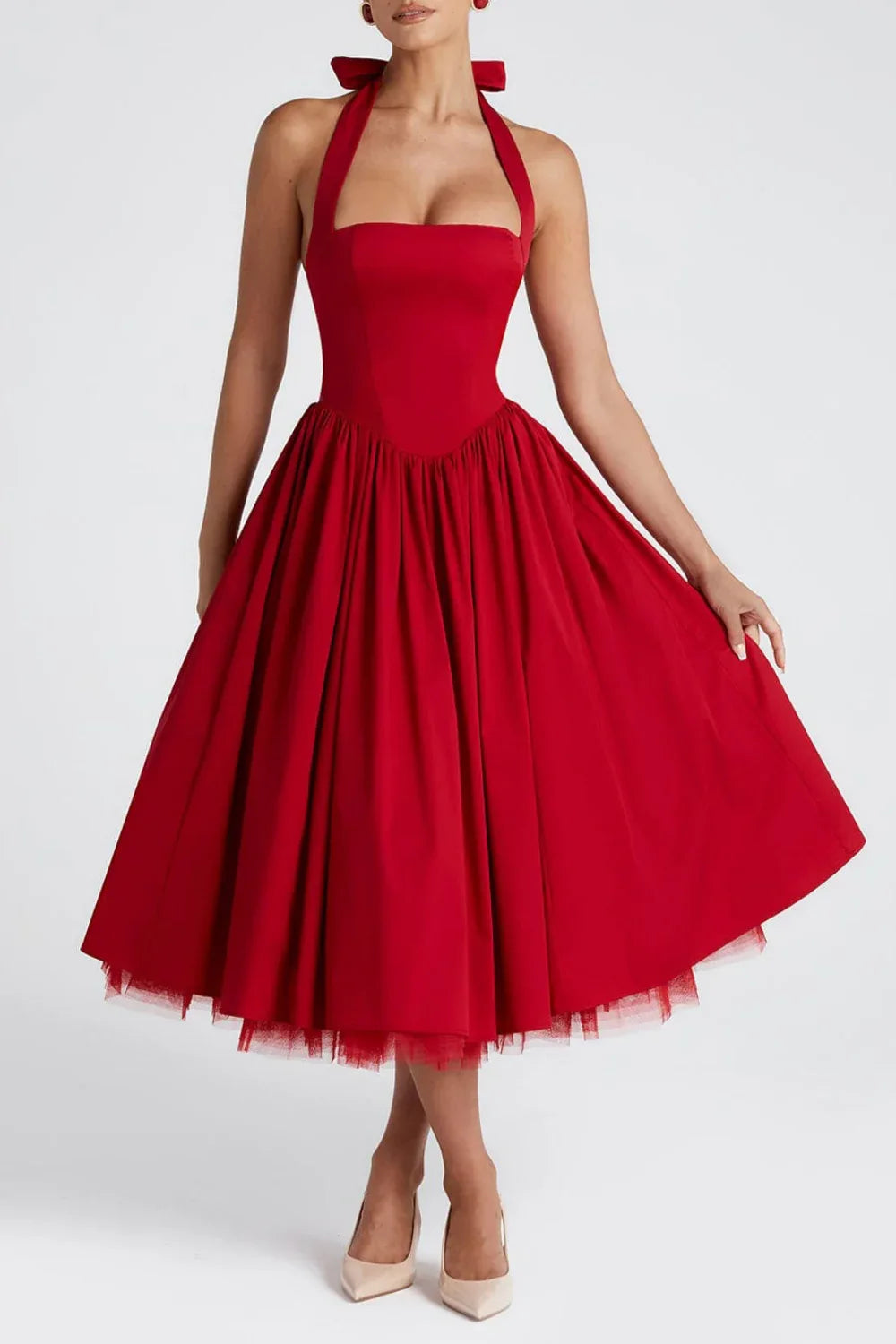 Faustine | Satin A-Line Midi Evening Dress