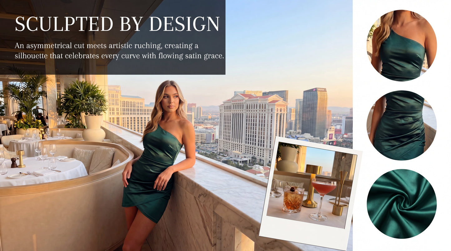 Zelia | Satin Sheath One-Shoulder Homecoming Dress