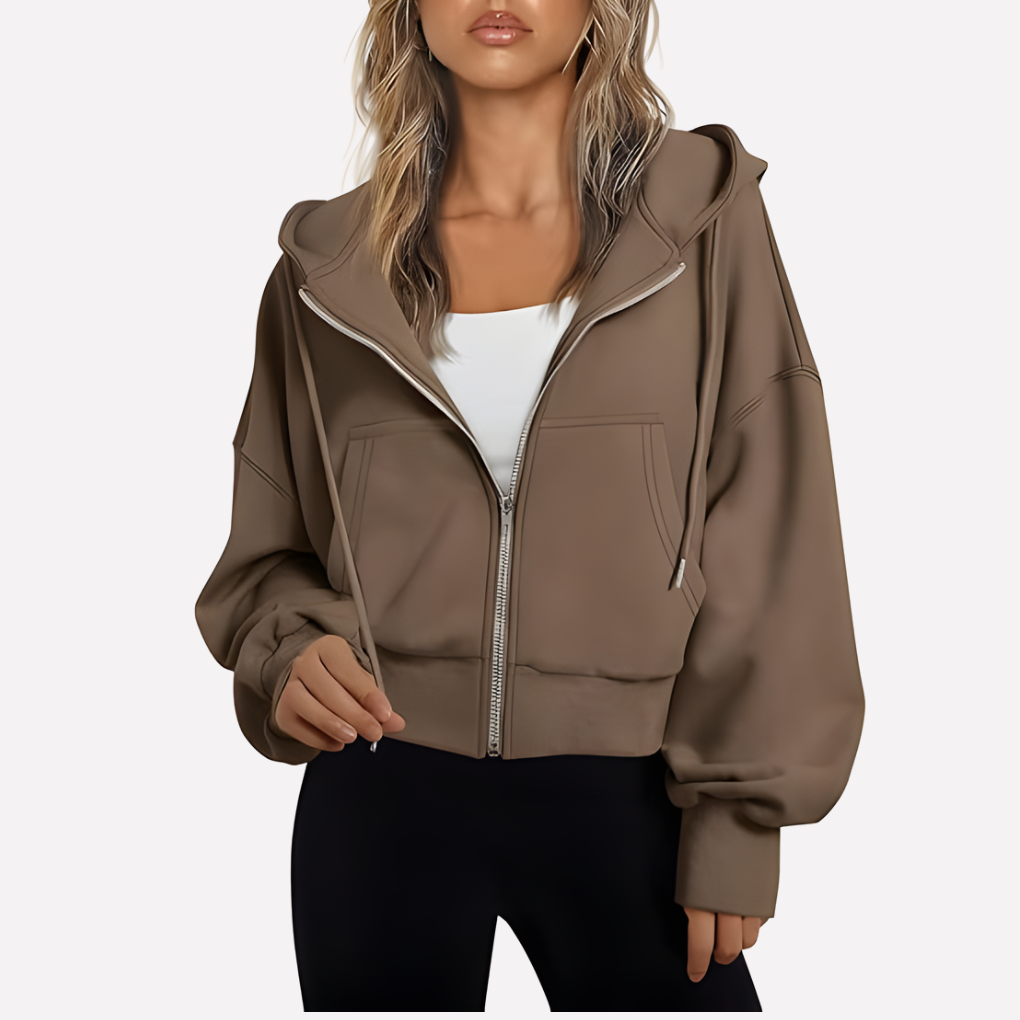 Lienna | Zip Hoodie Relaxed Fit Cropped Drawstring Jacket