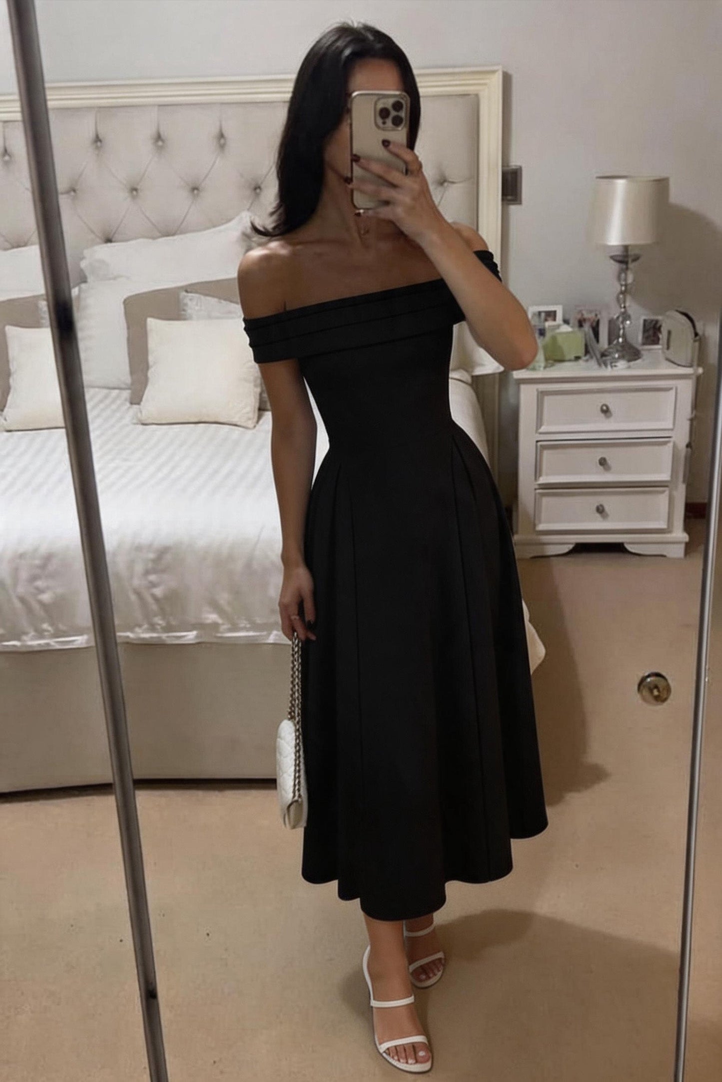Noelani | Satin A-Line Midi Wedding Guest Dress