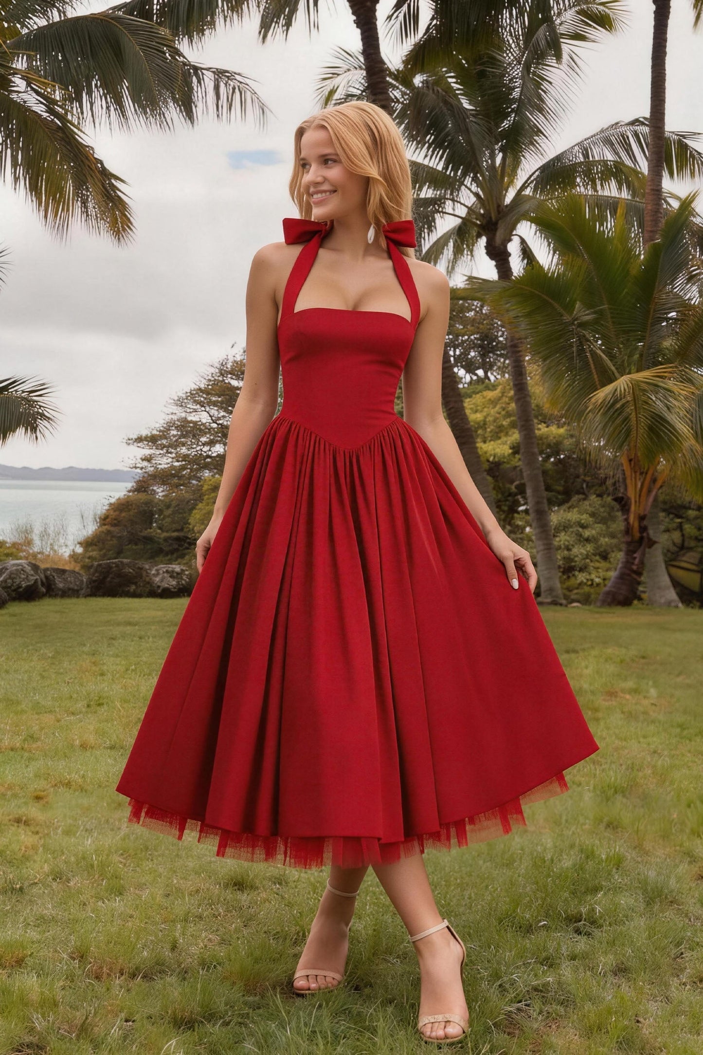 Faustine | Satin A-Line Midi Evening Dress