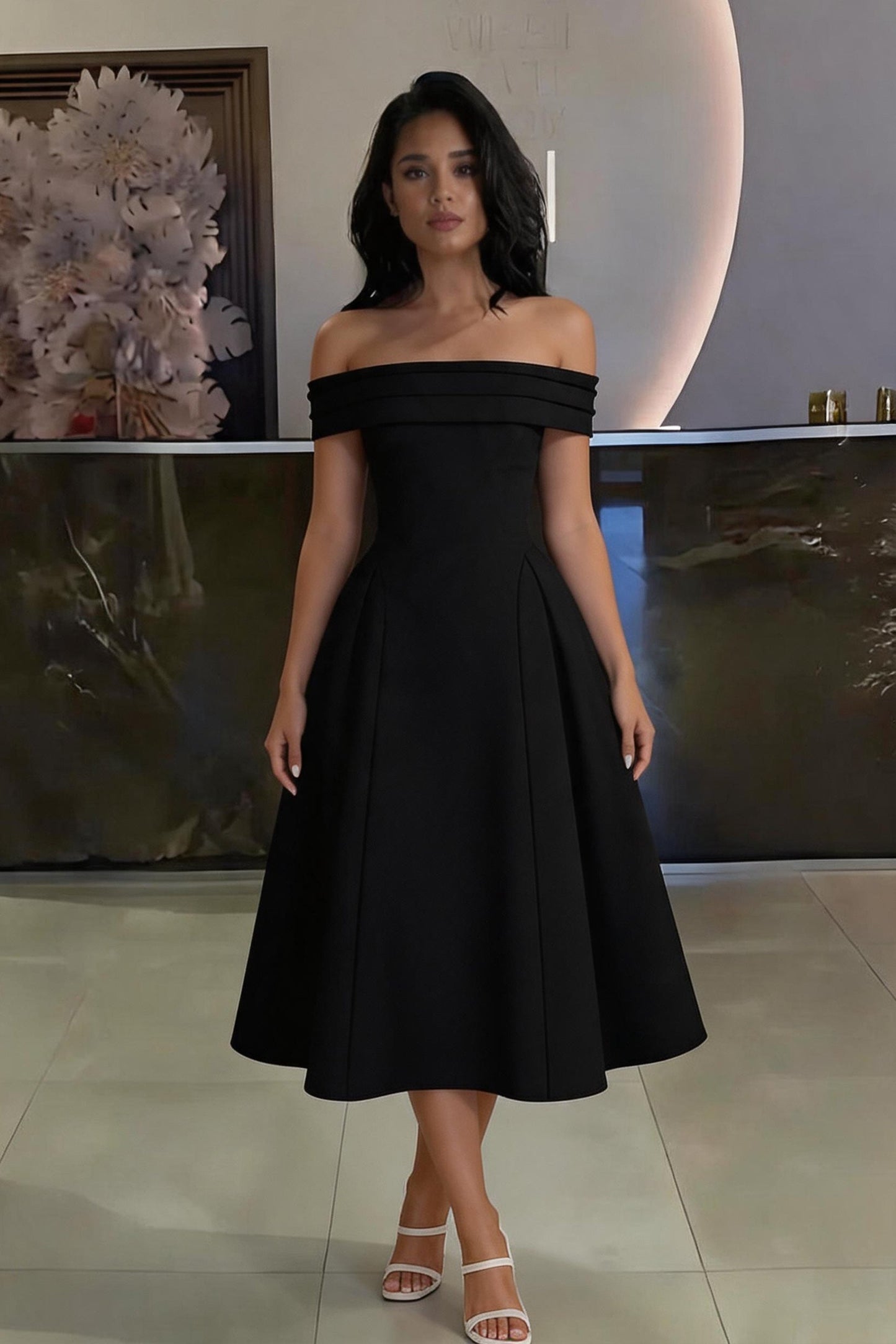 Noelani | Satin A-Line Midi Wedding Guest Dress