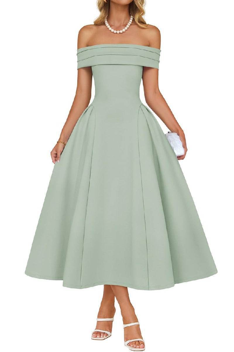 Noelani | Satin A-Line Midi Wedding Guest Dress