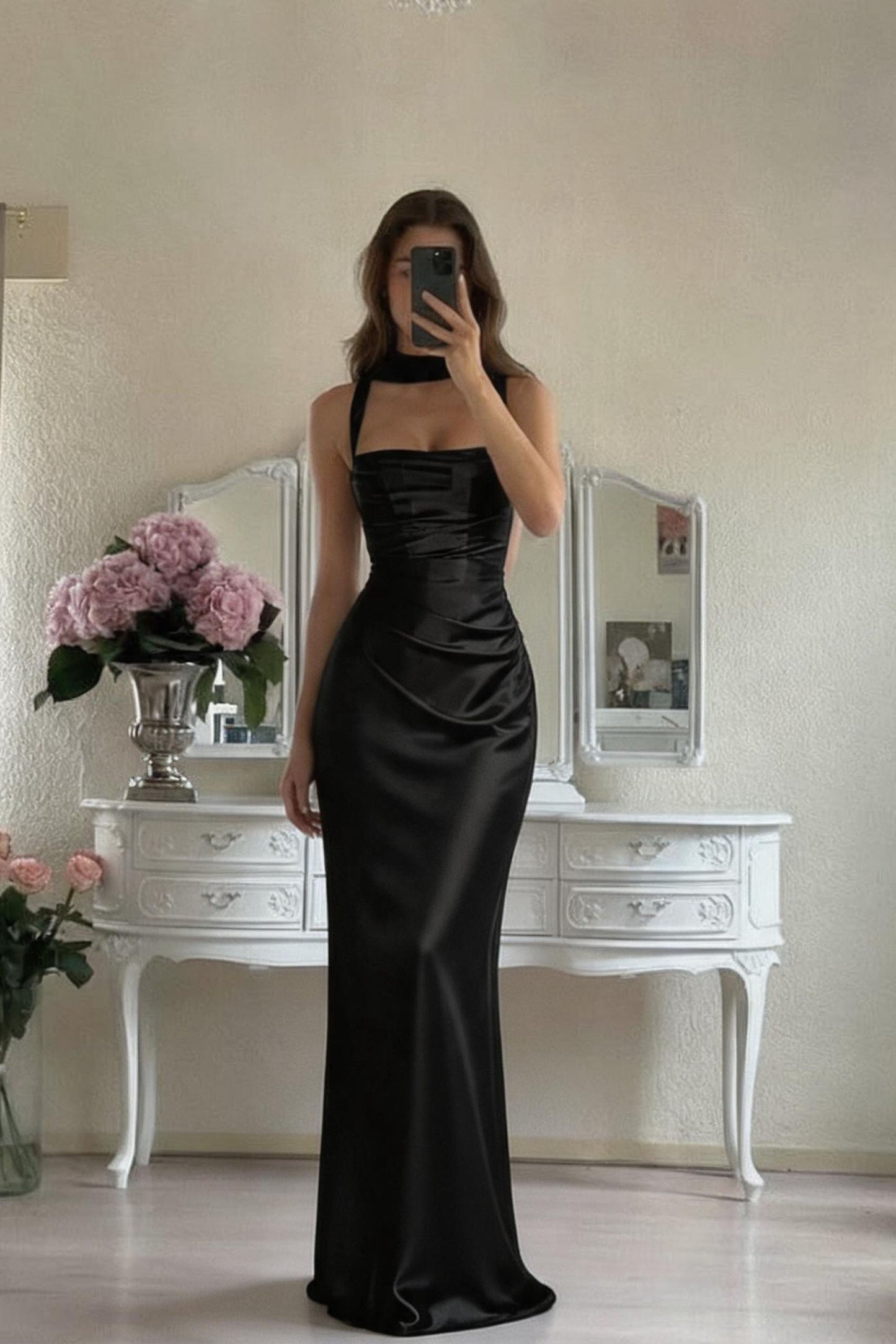Katarina | Satin Sheath Maxi Evening Dress
