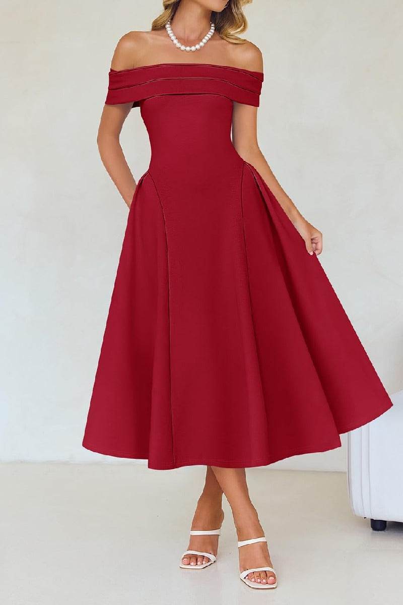Noelani | Satin A-Line Midi Wedding Guest Dress