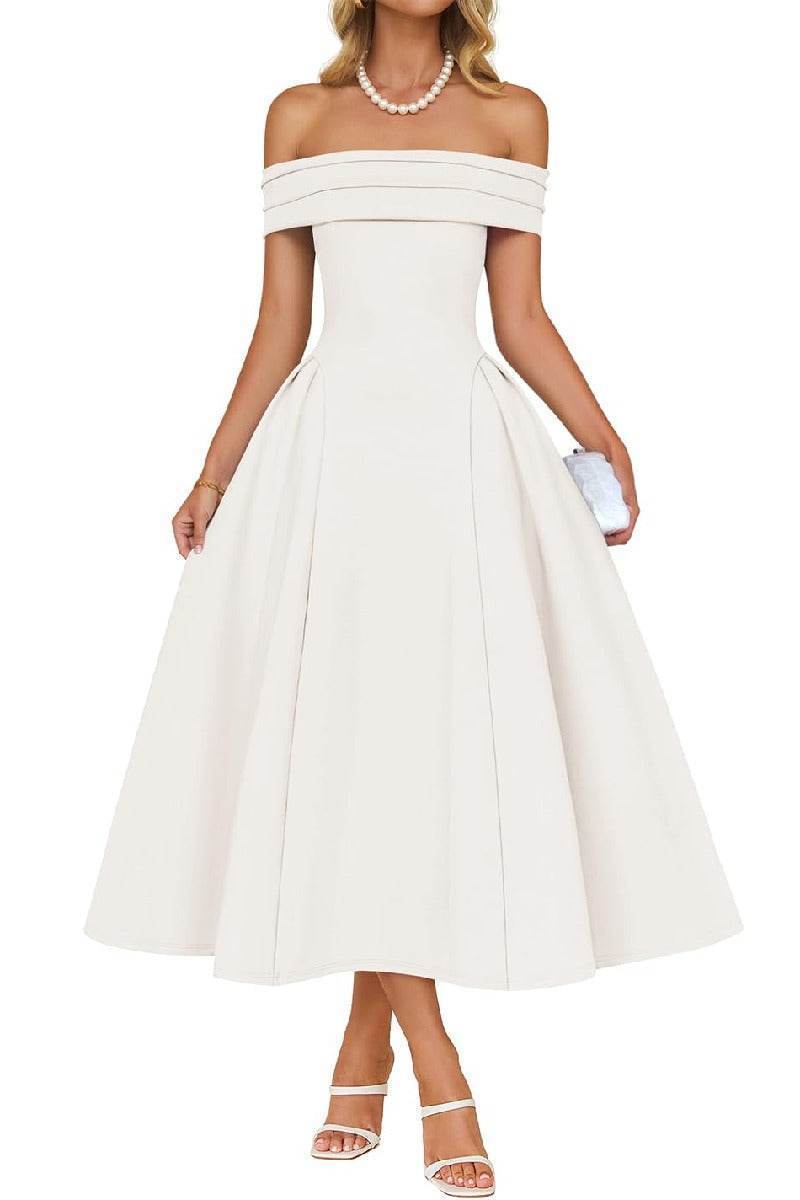 Noelani | Satin A-Line Midi Wedding Guest Dress