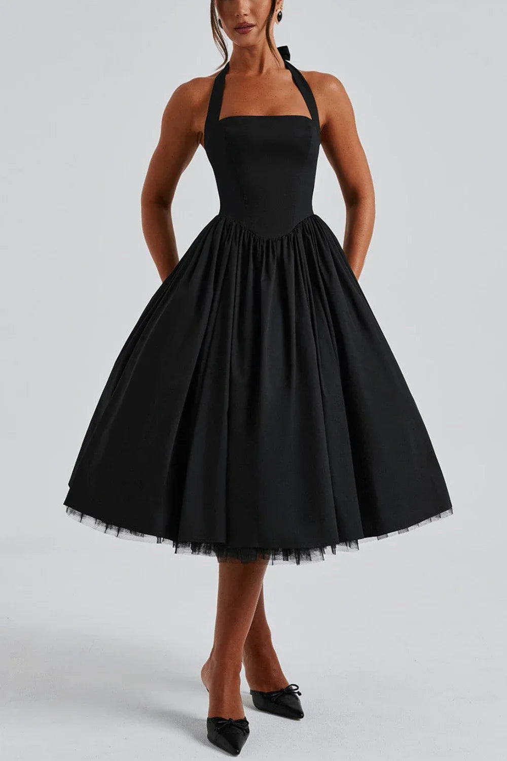 Faustine | Satin A-Line Midi Evening Dress