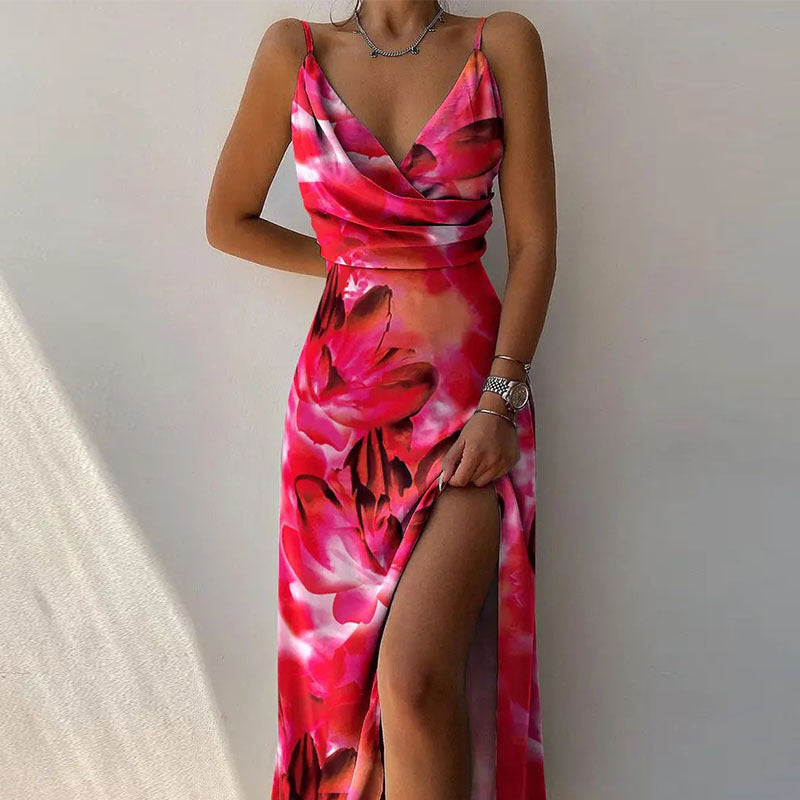 Abrielle | V-Neck Maxi Dress with Side Slit