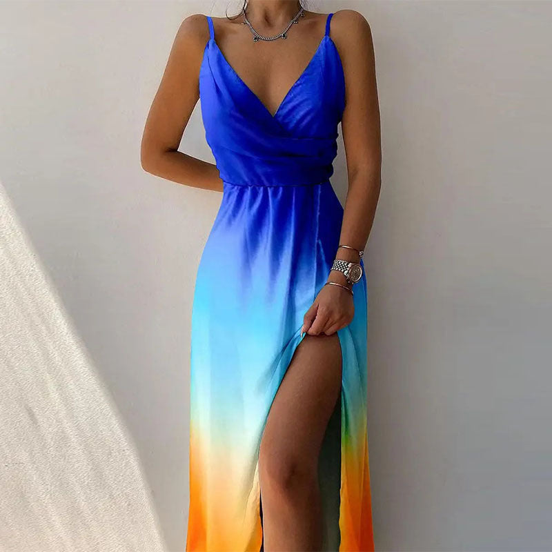 Abrielle | V-Neck Maxi Dress with Side Slit