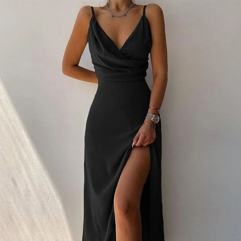 Abrielle | V-Neck Maxi Dress with Side Slit