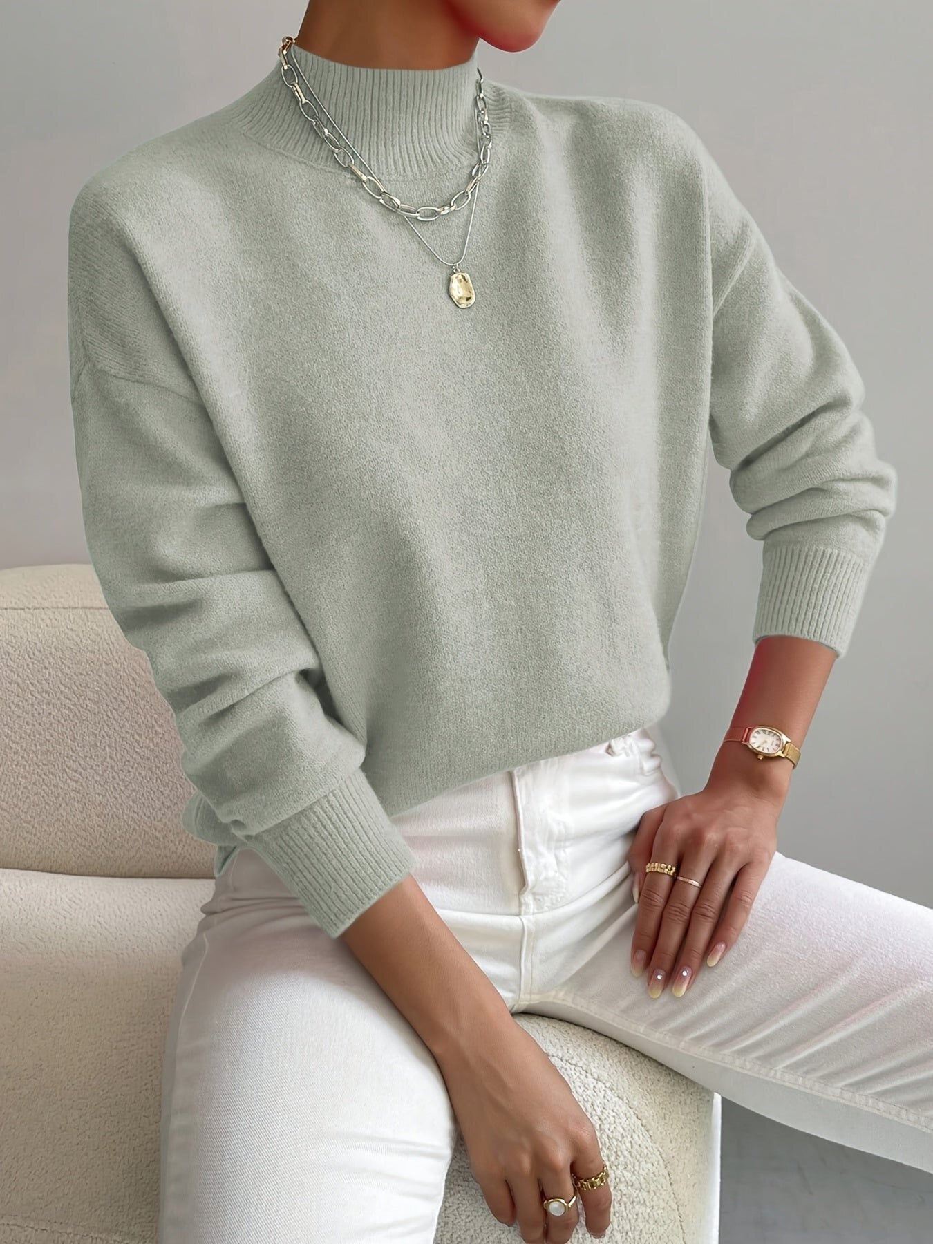 Adeline | Oversized Mock Neck Long Sleeve Sweater