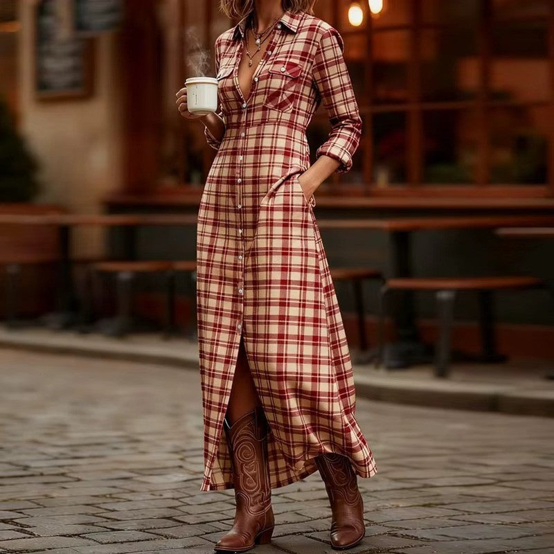 Audra | Plaid Button-Down Maxi Dress