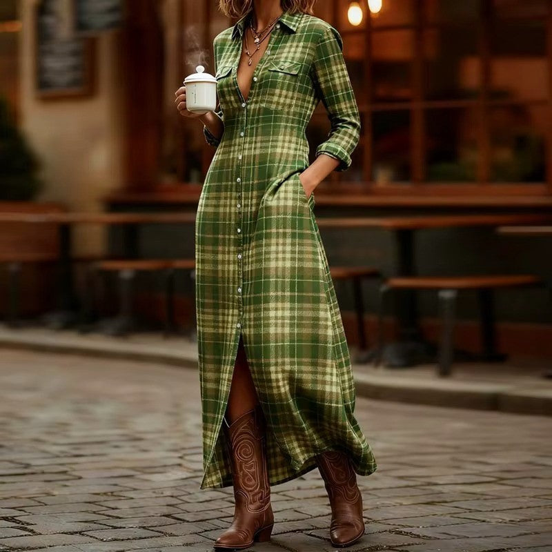 Audra | Plaid Button-Down Maxi Dress