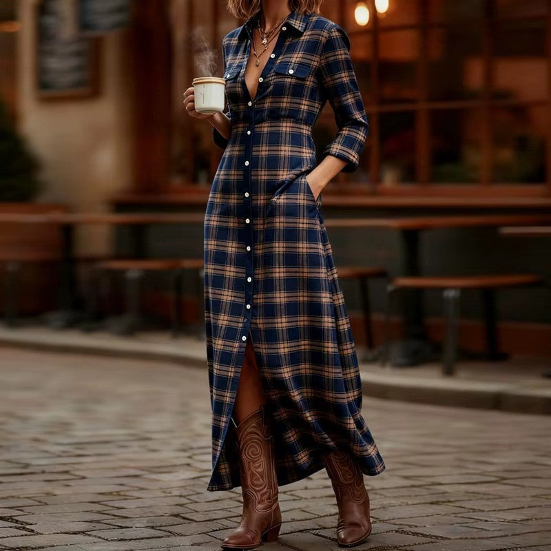 Audra | Plaid Button-Down Maxi Dress