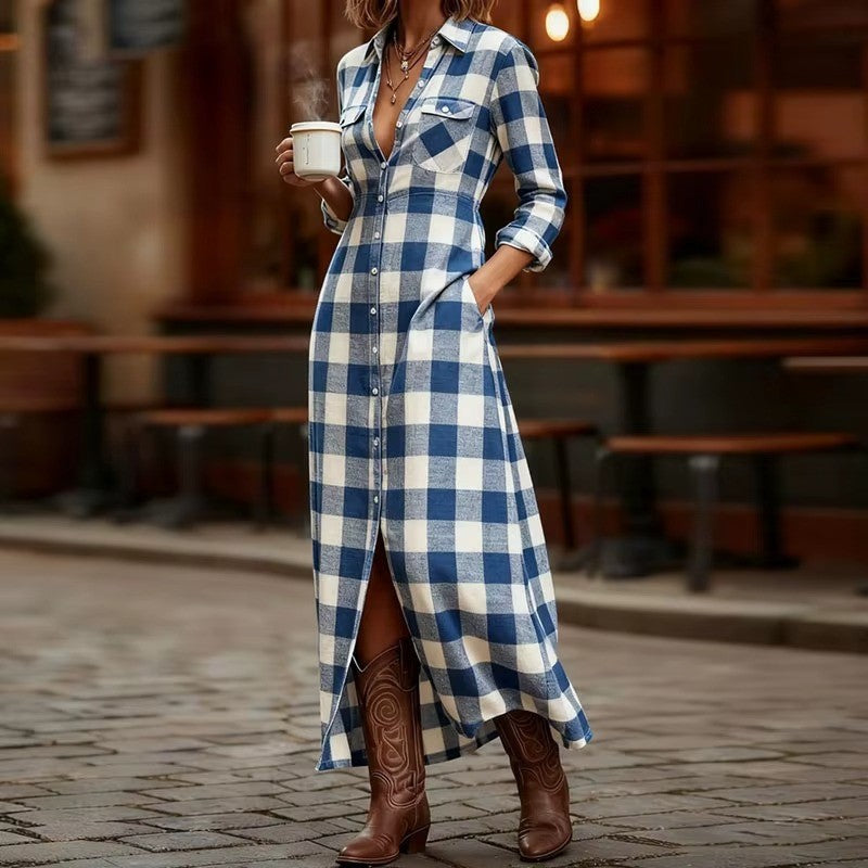 Audra | Plaid Button-Down Maxi Dress
