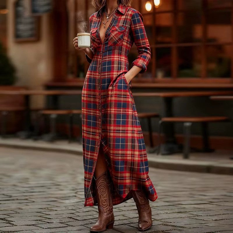 Audra | Plaid Button-Down Maxi Dress