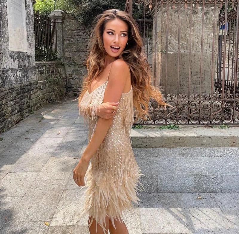 Ianthe | Beaded Fringe Feather Mini Cocktail Dress