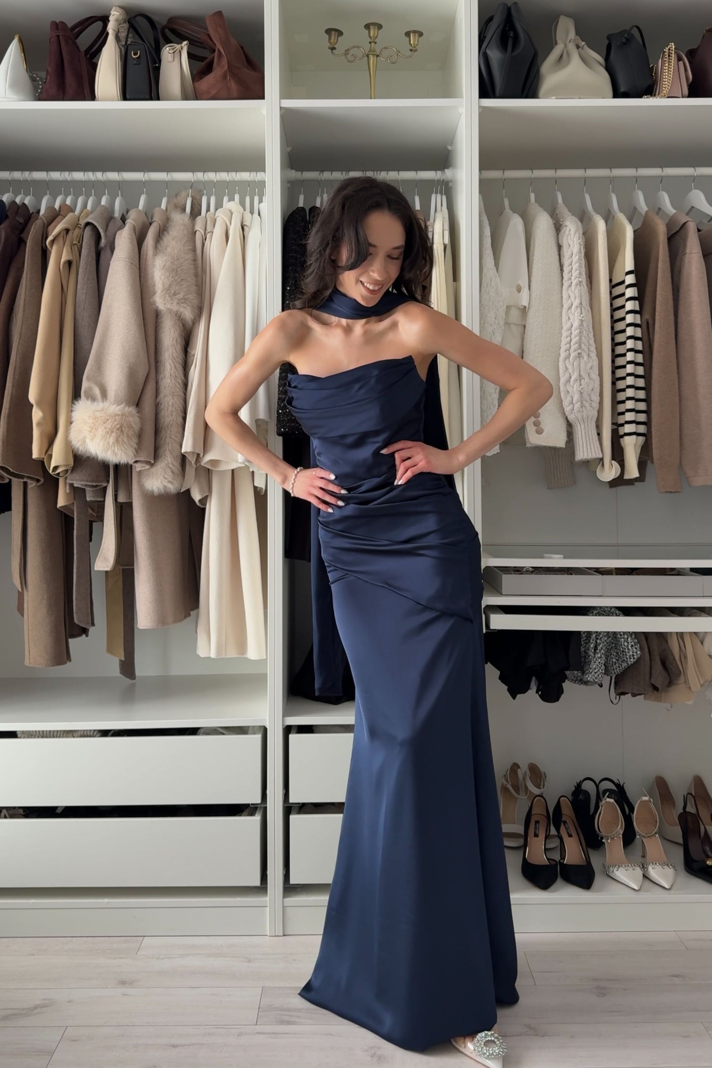 Delphine | Satin Trumpet Wedding Guest Dress