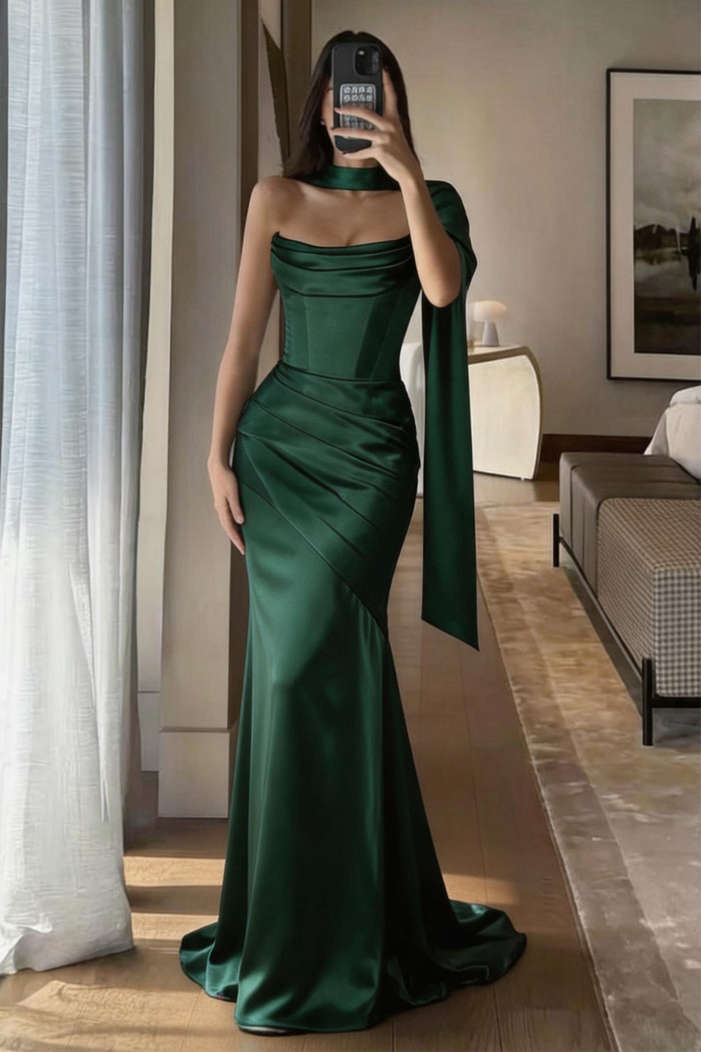 Delphine | Satin Trumpet Wedding Guest Dress