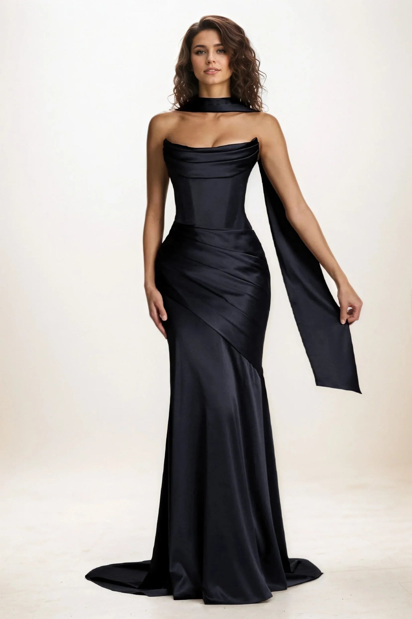 Delphine | Satin Trumpet Wedding Guest Dress