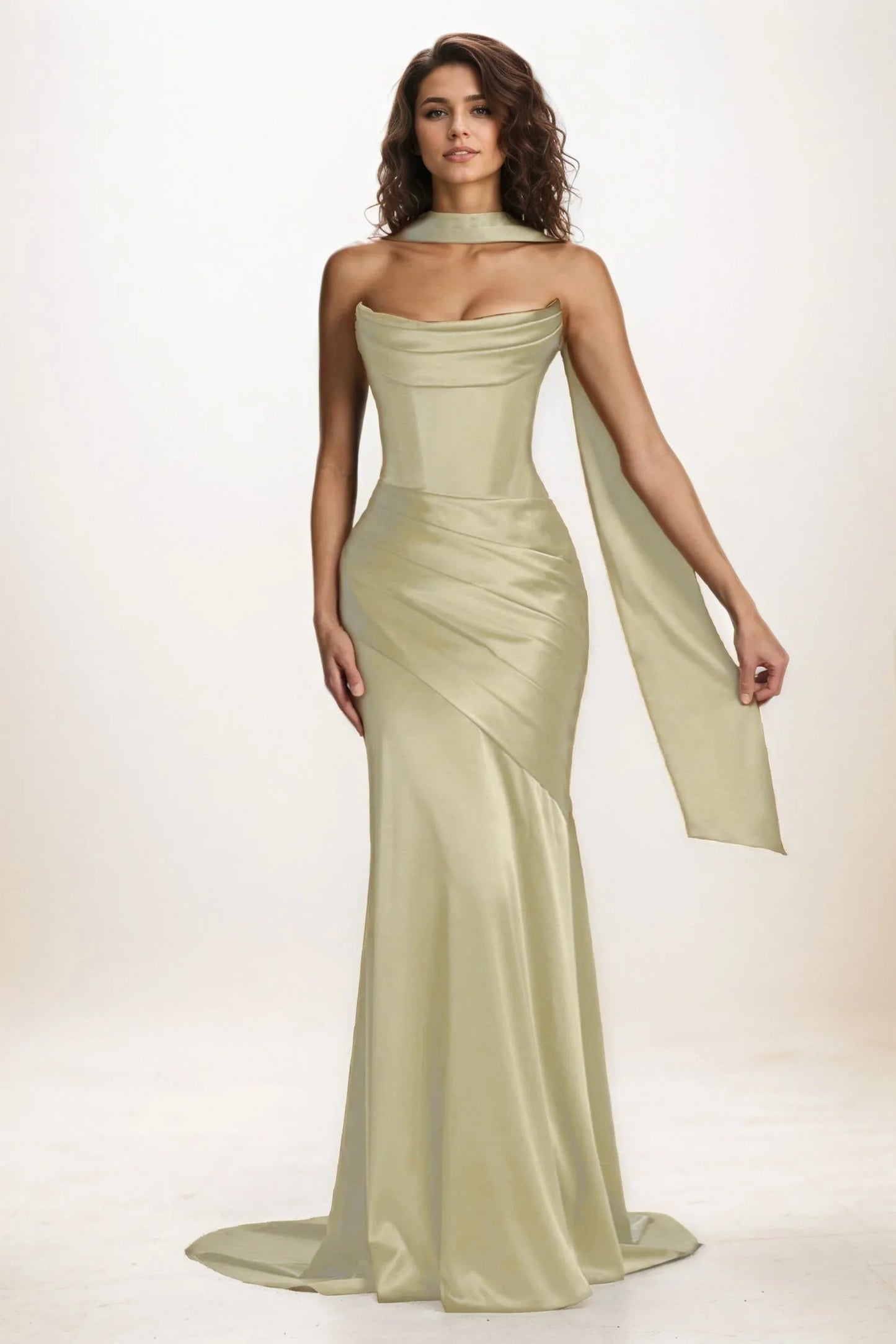 Delphine | Satin Trumpet Wedding Guest Dress